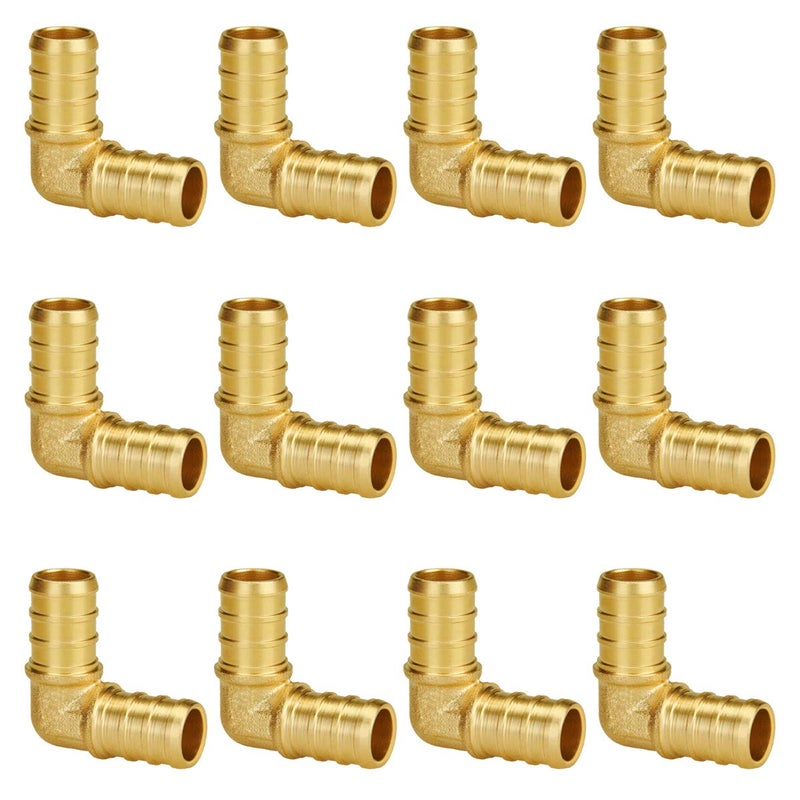 SUNGATOR 1/2 Inch 90 Degree Elbow PEX Fittings No Lead Brass Crimp for PEX Pipe in Plumbing Jobs (12-Pack) - Image 1